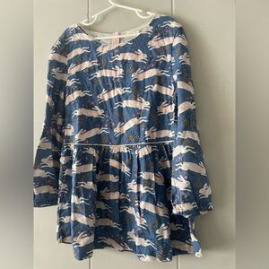 Mini Boden Girls Peplum Shirt Blue Bunny Rabbit Printed Top 11/12